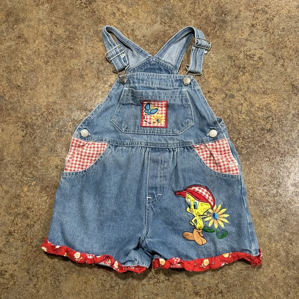 Vintage 1997 Looney Tunes Tweety Overalls Tweedy Size 5 Kids